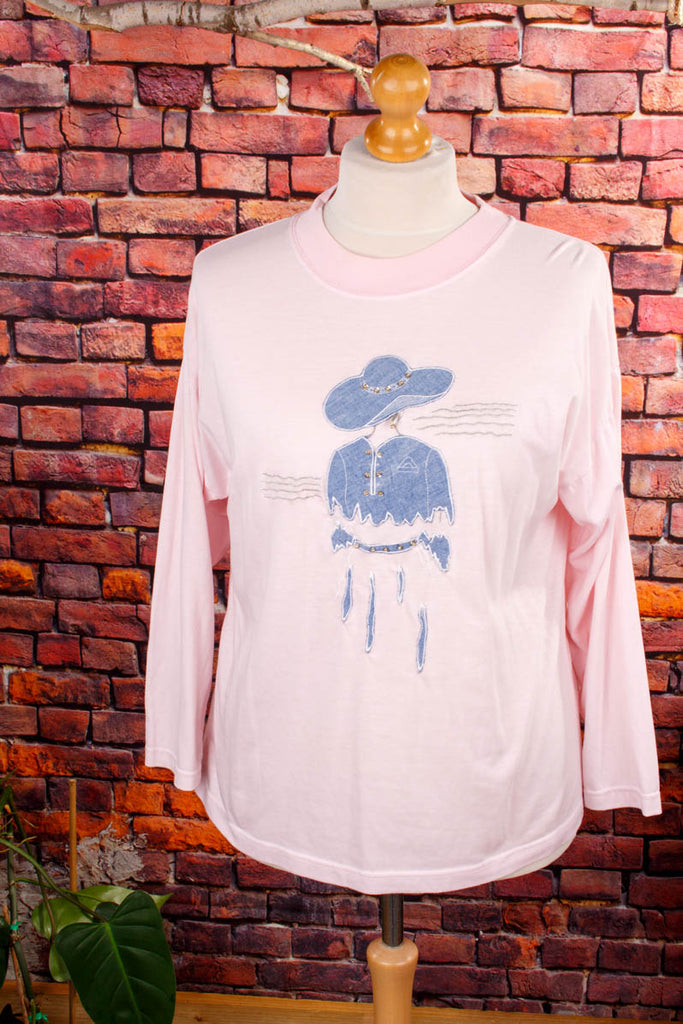 80er Langarmshirt rosa bestickt