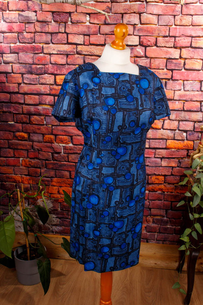 60s Seidenkleid blau Muster Default Title 50er 60er blau Frau L 44-46 M 40-42 real-rockabilly Rockabilly Sekretärin Special vintageberlin.de