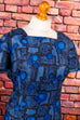 60s Seidenkleid blau Muster 50er 60er blau Frau L 44-46 M 40-42 real-rockabilly Rockabilly Sekretärin Special vintageberlin.de