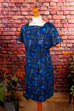 60s Seidenkleid blau Muster 50er 60er blau Frau L 44-46 M 40-42 real-rockabilly Rockabilly Sekretärin Special vintageberlin.de