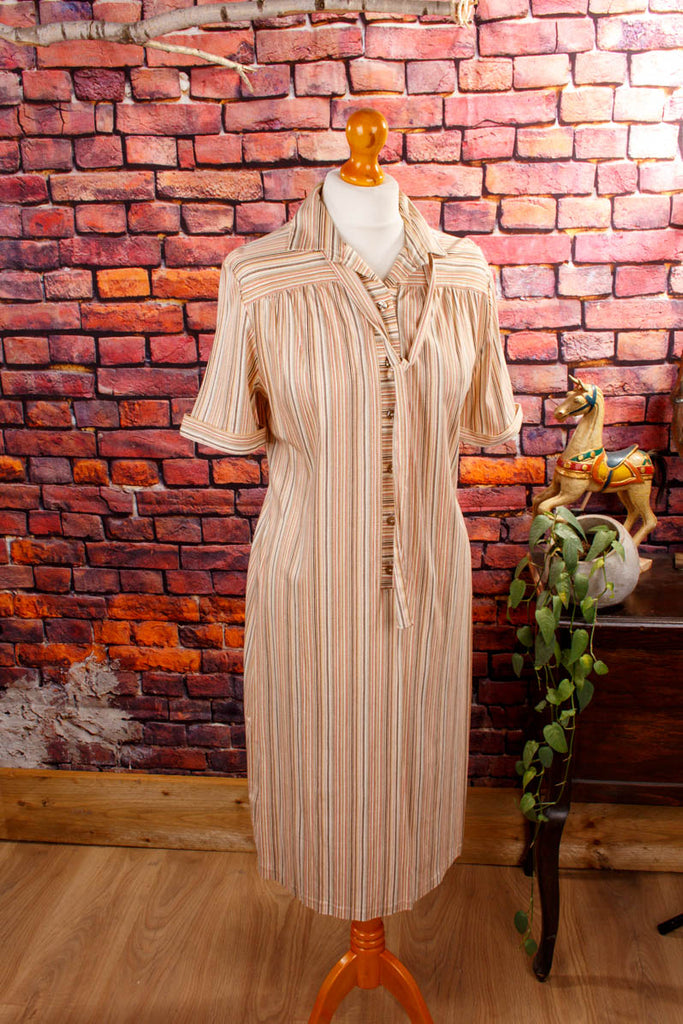 70s Shiftkleid beige Streifen
