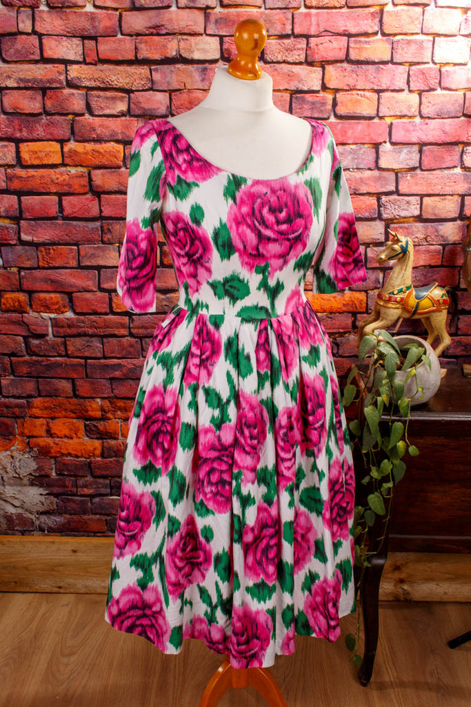 50er Jahre Petticoatkleid rosa Blumen Default Title 50er 60er bunt Frau Petticoat pink real-rockabilly Rockabilly rosa S 36-38 Special vintageberlin.de