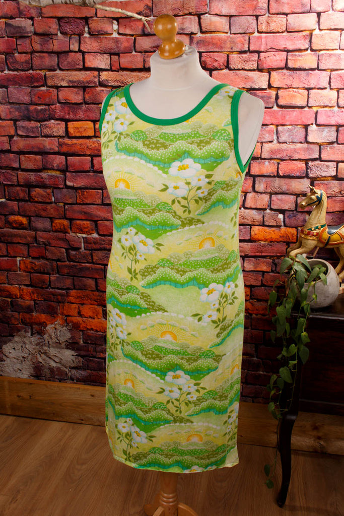 70er Hauskleid Stretch grün Default Title 70er Boho bunt Frau grün M 40-42 Rockabilly Special vintageberlin.de
