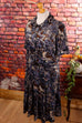 Samtkleid grau-blau Muster 70er blau Frau grau L 44-46 vintageberlin.de