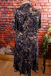 Samtkleid grau-blau Muster 70er blau Frau grau L 44-46 vintageberlin.de
