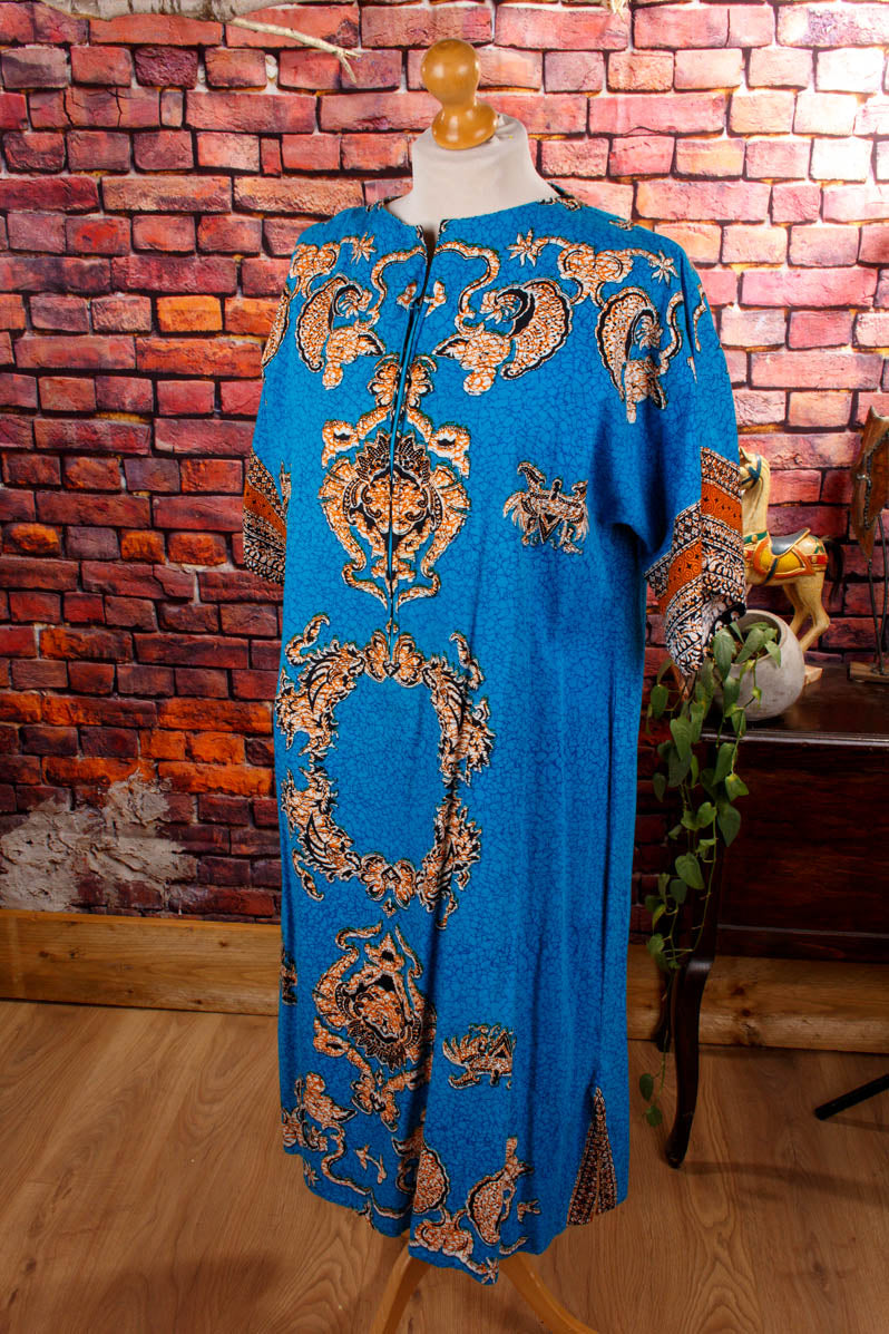 70s Loungekleid türkis Muster