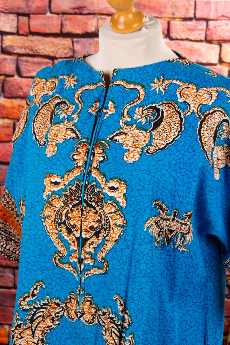 70s Loungekleid türkis Muster