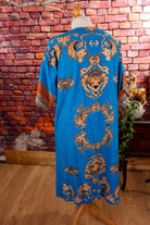 70s Loungekleid türkis Muster