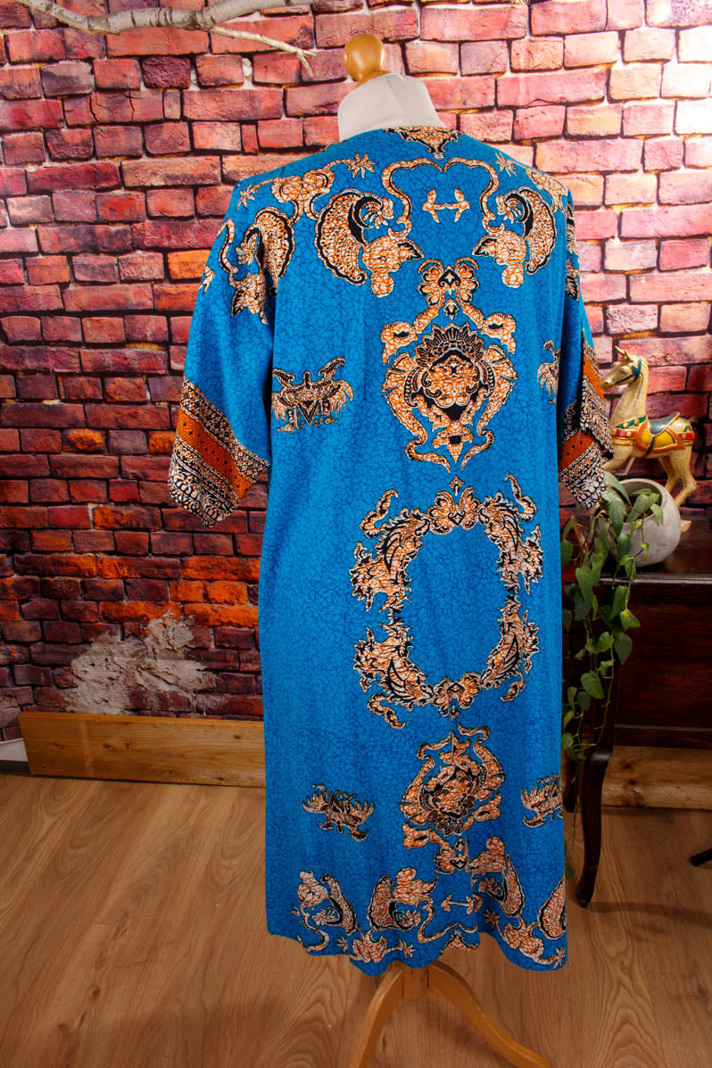 70s Loungekleid türkis Muster