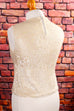 Vintage Pailletten Top creme 50er 60er Abendmode beige Boho Disco Frau Rockabilly S 36-38 Special weiß vintageberlin.de