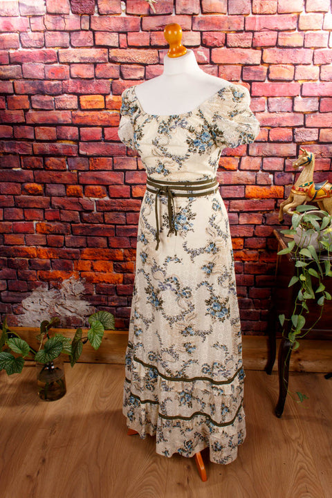 Nostalgiekleid creme Spitze Default Title 70er Abendmode beige Boho boho-wedding bunt Frau Hippie Hochzeit real-boho S 36-38 Schlager Special vintageberlin.de
