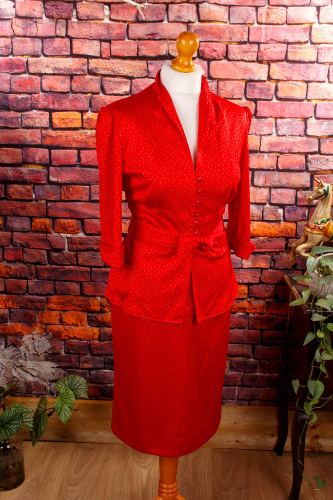 70s Kostüm rot Punkte Default Title 70er 80er Abendmode Disco Frau M 40-42 rot Sekretärin Special vintageberlin.de
