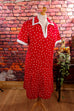 Schlager Kleid himbeerrot 70er Disco Frau rot Schlager XL 48-50 XXL 52-54 vintageberlin.de