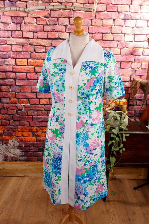 70s Schlagerkleid bunt Muster