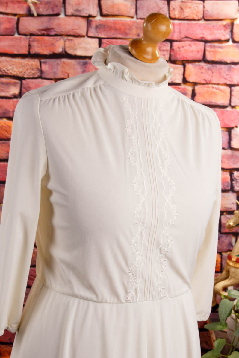 70s Brautkleid kurz Stehkragen