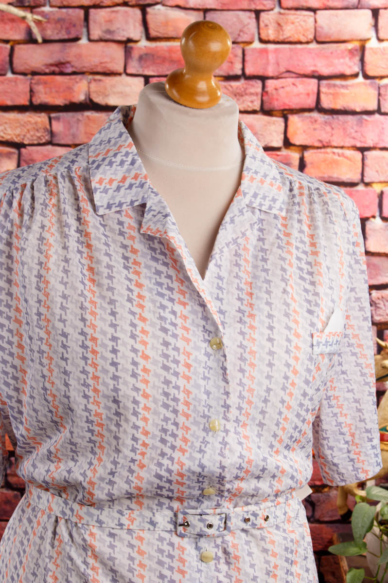 70s Schlagerkleid weiß bunt