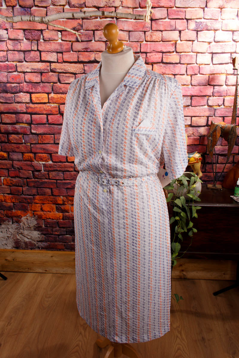 70s Schlagerkleid weiß bunt