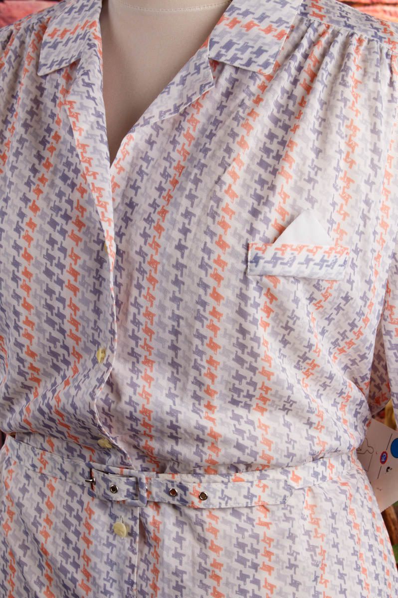 70s Schlagerkleid weiß bunt