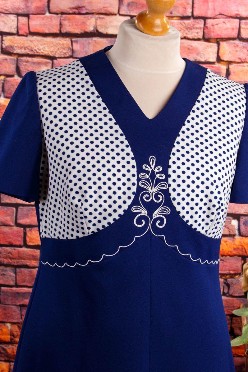 70s Kleid blau Punkte