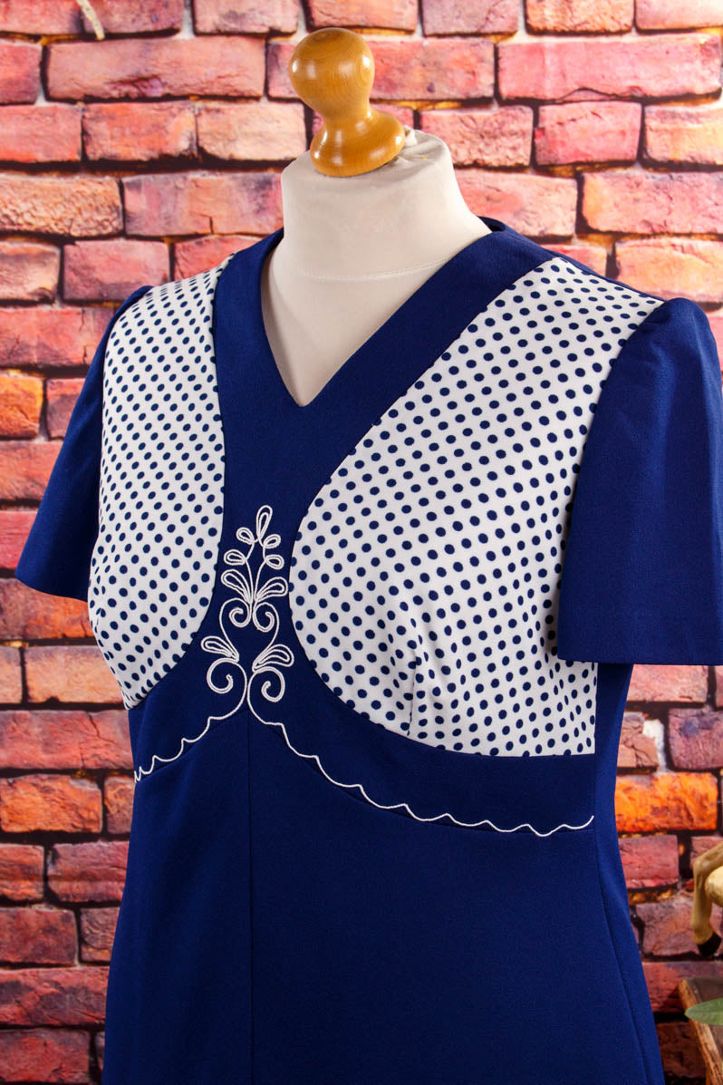 70s Kleid blau Punkte