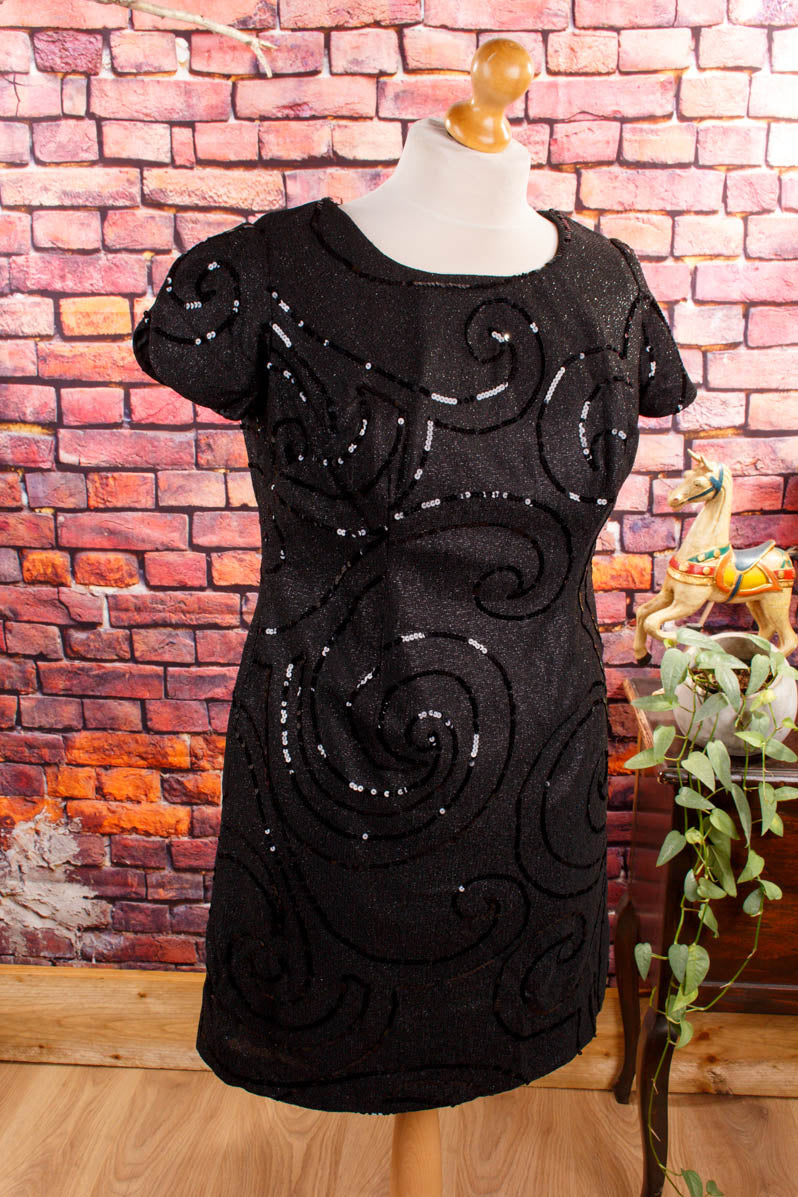 60s Minikleid schwarz Pailletten