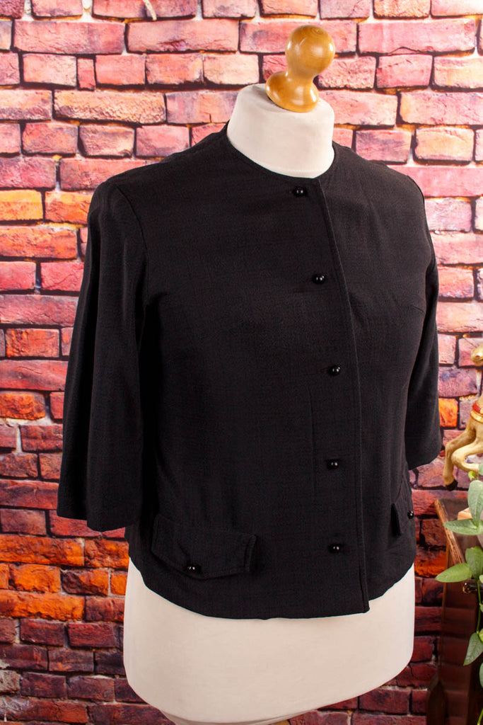 60s Leinen Jacke schwarz Default Title 60er Frau M 40-42 Rockabilly schwarz Sekretärin vintageberlin.de