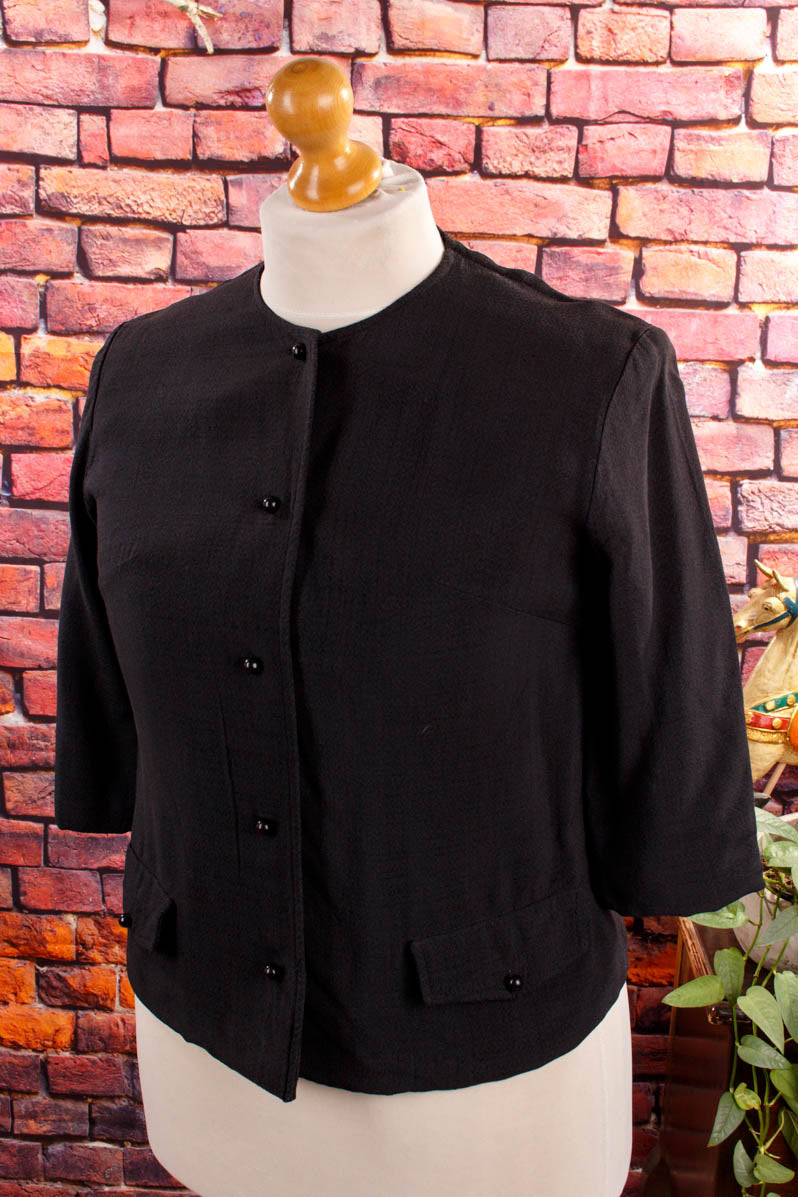 60s Leinen Jacke schwarz