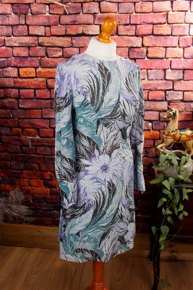 70s Abendkleid silber Glitzer