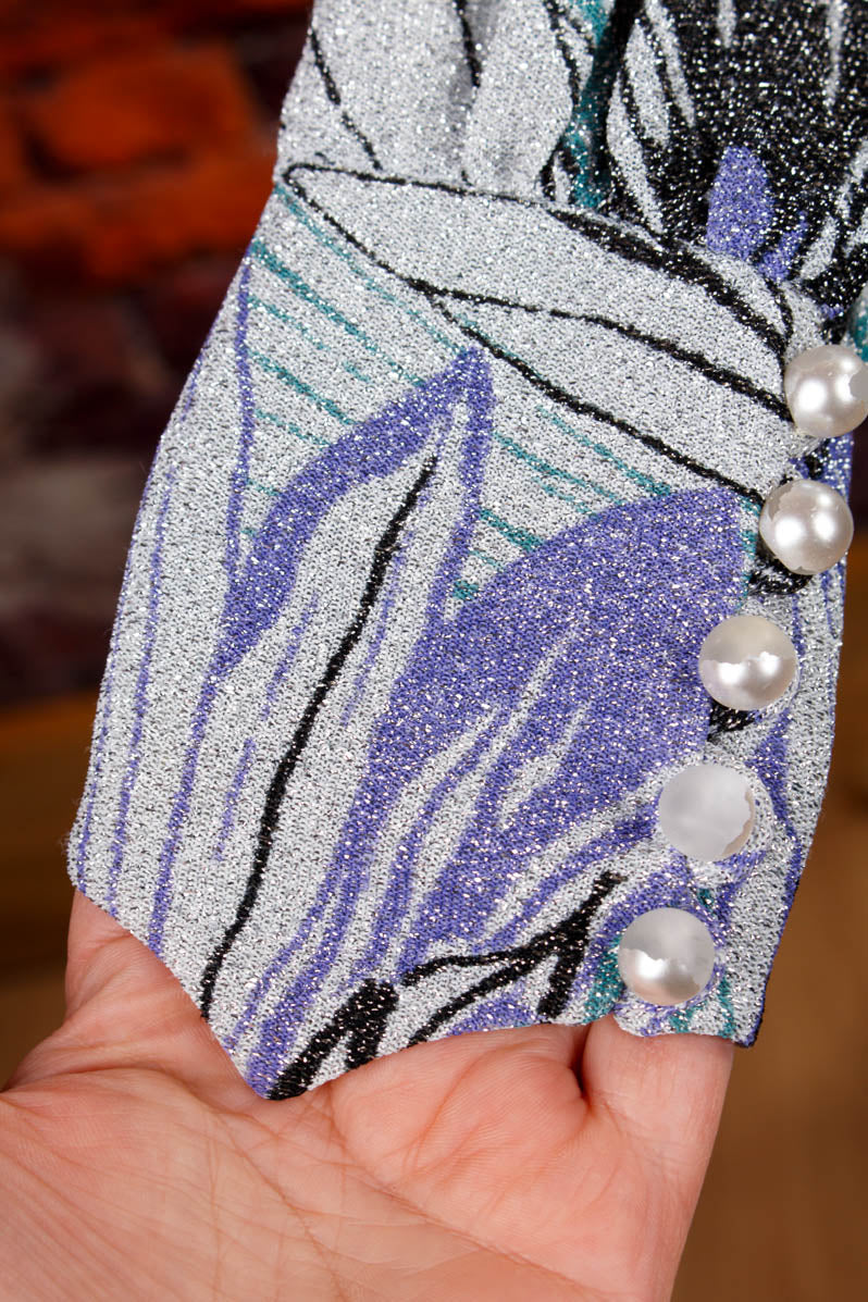 70s Abendkleid silber Glitzer