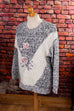 Strickpulli meliert mit Rose 80er 90er Frau grau L 44-46 M 40-42 vintageberlin.de
