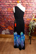 Vintage Hippiekleid blau schwarz 70er 80er Abendmode blau Boho bunt Disco Frau Hippie M 40-42 real-boho real-disco Schlager schwarz Special vintageberlin.de