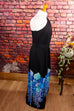 Vintage Hippiekleid blau schwarz 70er 80er Abendmode blau Boho bunt Disco Frau Hippie M 40-42 real-boho real-disco Schlager schwarz Special vintageberlin.de