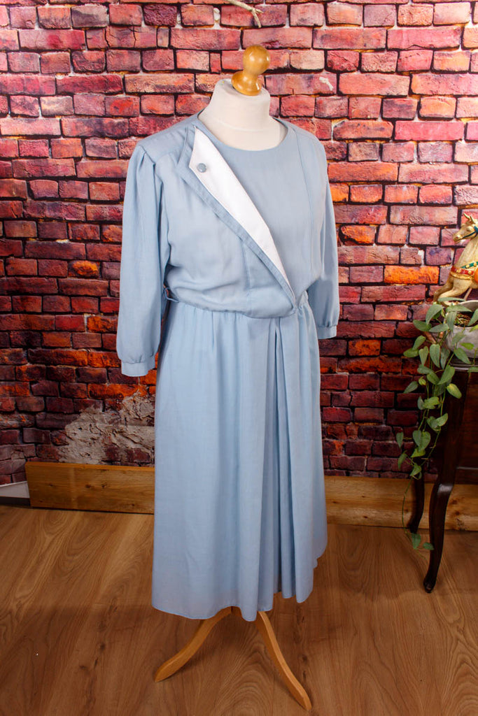 taubenblaues Kleid Wollmix Default Title 80er blau Disco Frau grau L 44-46 M 40-42 real-80er Rockabilly Special vintageberlin.de