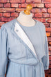 taubenblaues Kleid Wollmix 80er blau Disco Frau grau L 44-46 M 40-42 real-80er Rockabilly Special vintageberlin.de