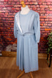 taubenblaues Kleid Wollmix 80er blau Disco Frau grau L 44-46 M 40-42 real-80er Rockabilly Special vintageberlin.de