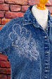 80s Jeans Bluse bestickt 80er blau Disco Frau M 40-42 Rockabilly Special vintageberlin.de