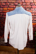 Western Denim Hemd Bluse 80er 90er blau Boho Disco Frau L 44-46 M 40-42 Rockabilly Special weiß vintageberlin.de