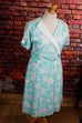 80er Sommerkleid türkis Muster 70er 80er Disco Frau L 44-46 M 40-42 real-80er real-rockabilly Rockabilly Special türkis weiß vintageberlin.de
