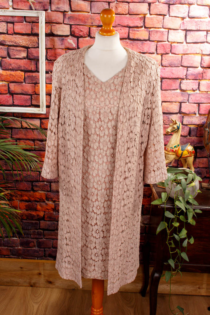 60s Abendkleid Spitze+Mantel Default Title 60er 70er Abendmode beige Disco Frau M 40-42 Rockabilly Special vintageberlin.de