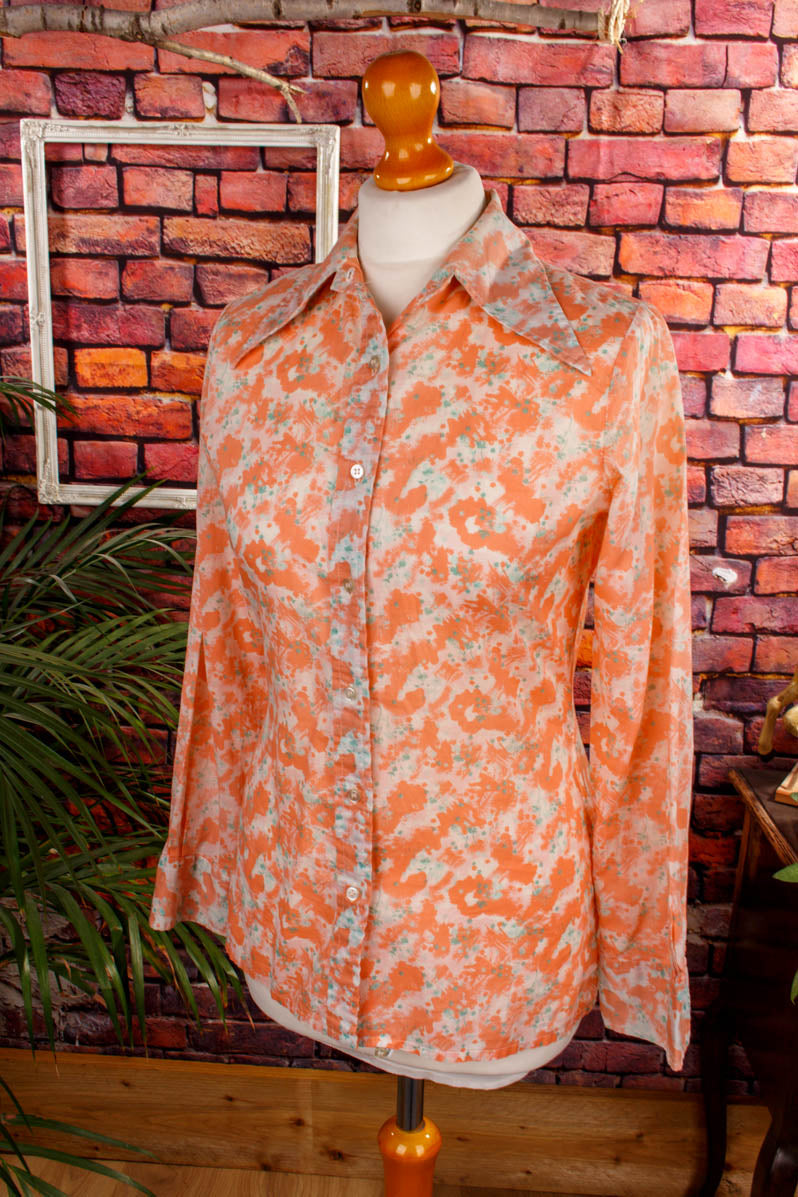 70s Disco Bluse orange Megakragen