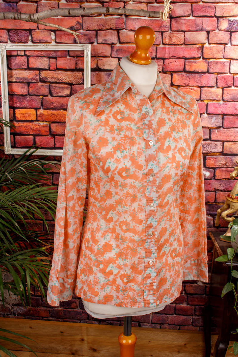 70s Disco Bluse orange Megakragen