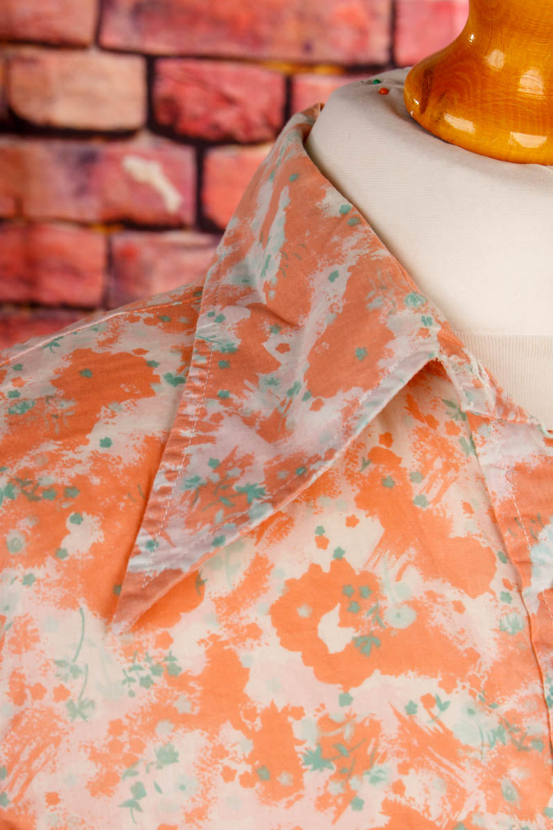 70s Disco Bluse orange Megakragen