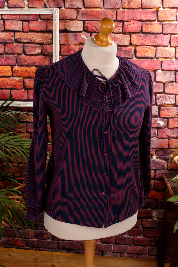 Rüschenbluse lila Streifen Default Title 80er 90er Boho Disco Frau lila M 40-42 Rockabilly Special vintageberlin.de