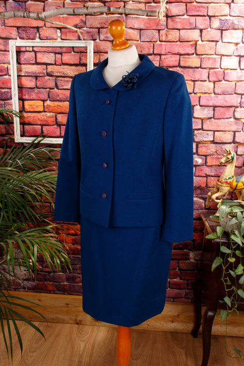 elegantes 60s Kostüm blau Wolle