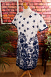 Schlagerkleid blau weiß Blumenmuster 60er 70er blau Boho Disco Frau real-disco real-rockabilly Rockabilly Schlager Special weiß XL 48-50 vintageberlin.de