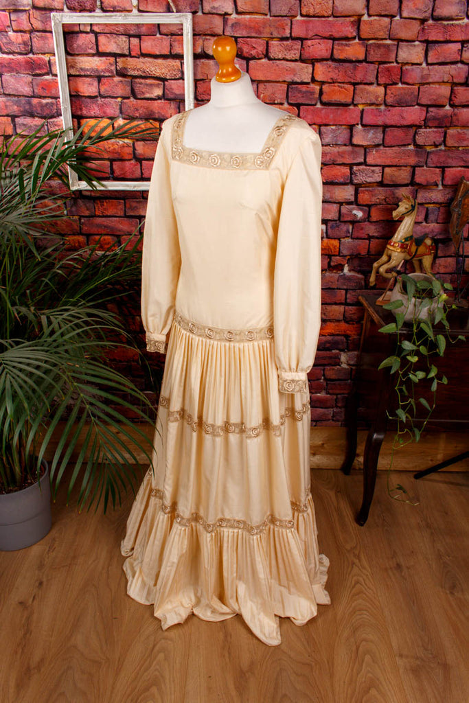 Vintage Boho Brautkleid creme Default Title 60er 70er beige Boho boho-wedding Frau Hippie Hochzeit M 40-42 real-boho Special weiß vintageberlin.de