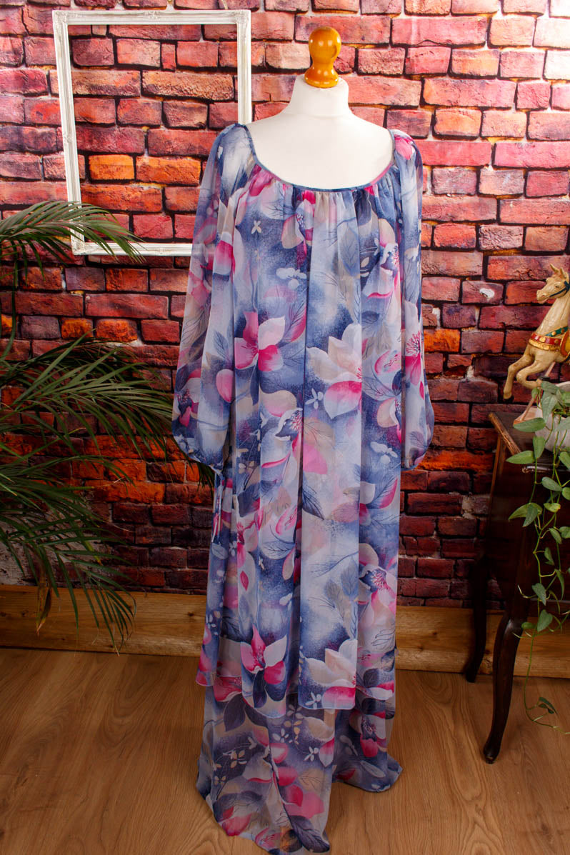 Hippiekleid blau bunt Chiffon
