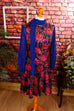 60s Seidenkleid rot blau Blumen