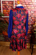 60s Seidenkleid rot blau Blumen