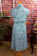 Sommerkleid blau Muster 70er blau Boho bunt Frau M 40-42 Rockabilly S 36-38 Special weiß vintageberlin.de